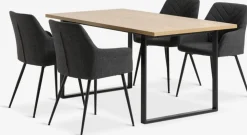 AABENRAA + PURHUSAABENRAA L160 table coloris chêne + 4 PURHUS chaises gris