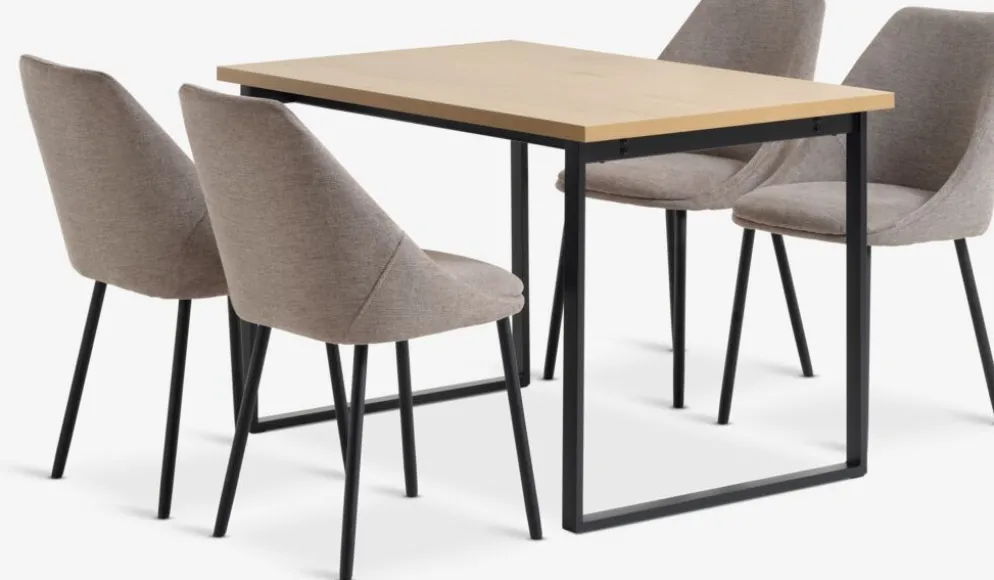 AABENRAA + VELLEVAABENRAA L120 table coloris chêne + 4 VELLEV chaises sable