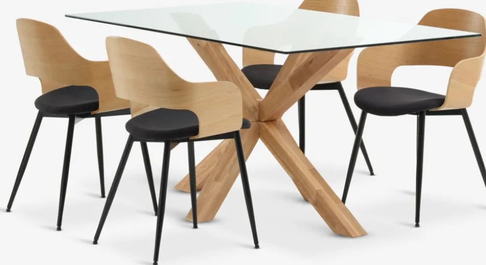 AGERBY + HVIDOVREAGERBY L160 table chêne naturel + 4 HVIDOVRE chaises noir