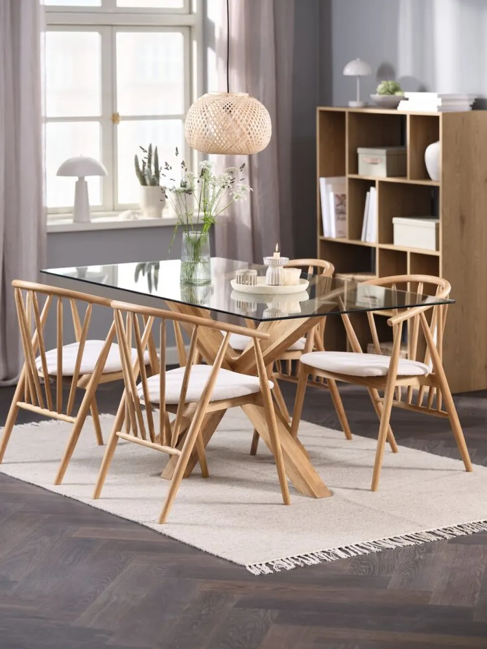 AGERBY + LYKSBORGAGERBY L160 table chêne + 4 LYKSBORG chaises chêne naturel