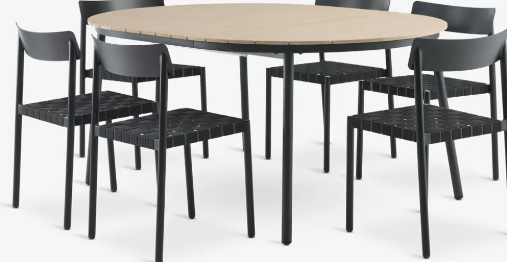AKTIVEN + HAGLEBUAKTIVEN L118/168 table naturel + 4 HAGLEBU chaises noir