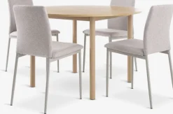 ALSTED + BRANDEALSTED Ø120 table chêne naturel + 4 BRANDE chaises beige