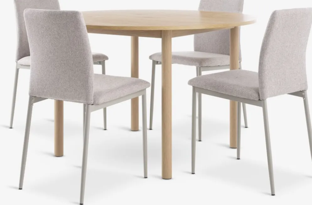 ALSTED + BRANDEALSTED Ø120 table chêne naturel + 4 BRANDE chaises beige