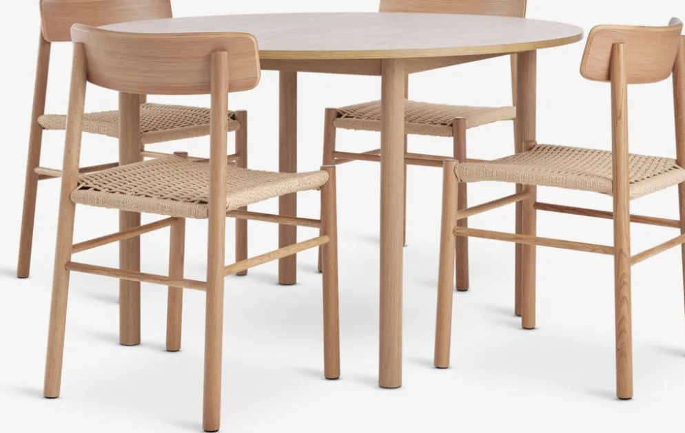 ALSTED + ISLEVALSTED Ø120 table col. chêne + 4 ISLEV chaises ss accoudoirs