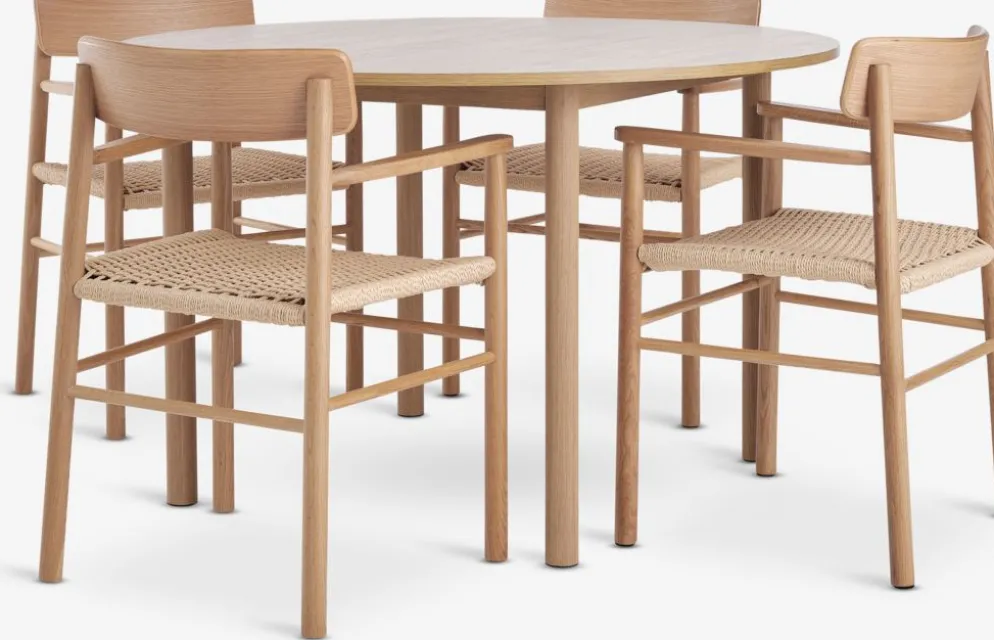 ALSTED + ISLEVALSTED Ø120 table colo. chêne + 4 ISLEV chaises a/accoudoirs