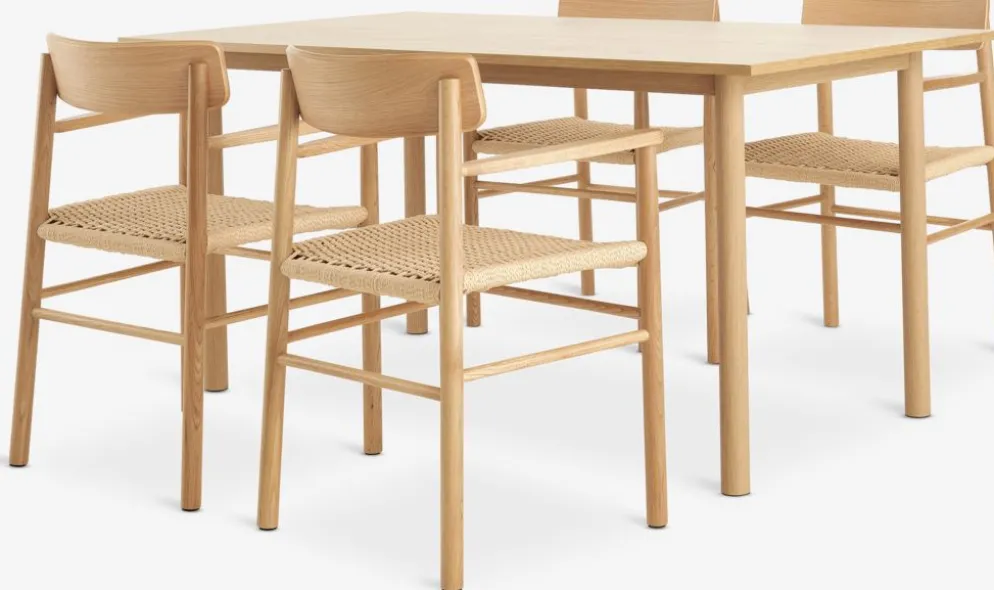 ALSTED + ISLEVALSTED L160 table colo. chêne + 4 ISLEV chaises a/accoudoirs