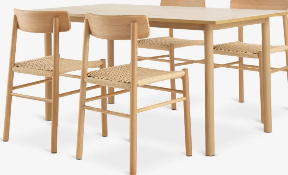 ALSTED + ISLEVALSTED L160 table col. chêne + 4 ISLEV chaises ss accoudoirs