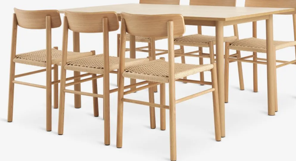 ALSTED + ISLEVALSTED L160 table col. chêne + 4 ISLEV chaises ss accoudoirs