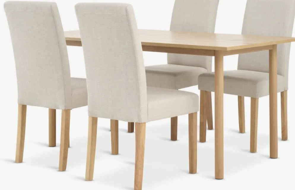 ALSTED + TUREBYALSTED L160 table coloris chêne + 4 TUREBY chaises beige