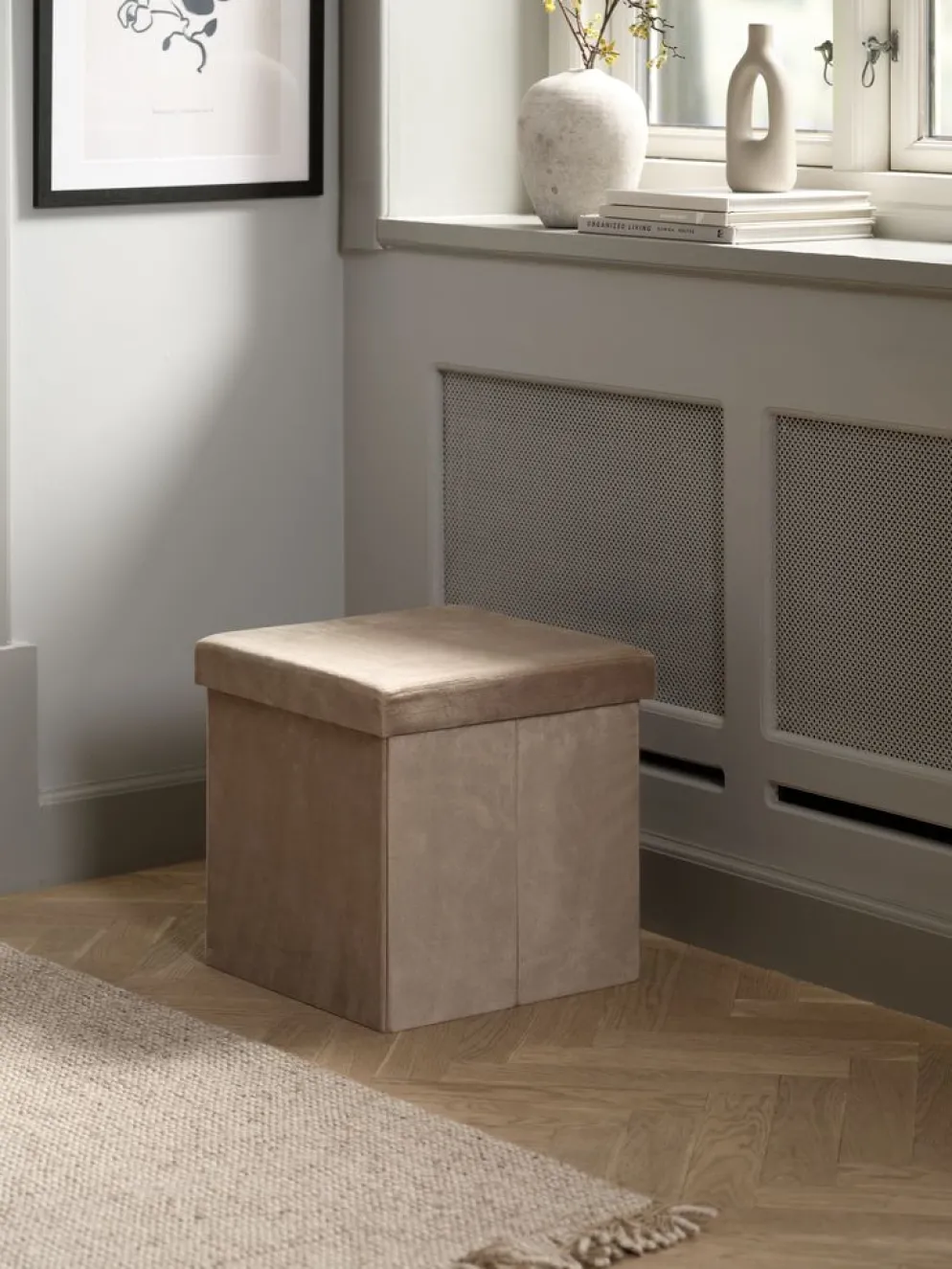AUNINGPouf AUNING 38x38 a/rangement velours sable foncé
