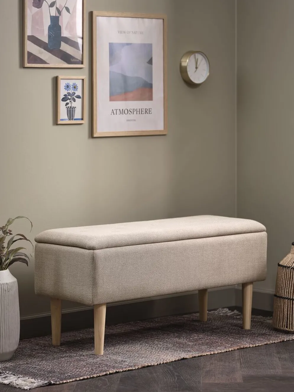 BADSTEDBanc BADSTED a/rangement tissu beige/coloris chêne