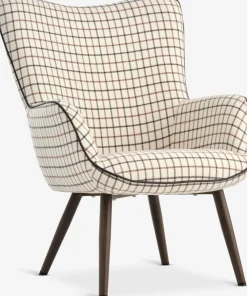 BIERSTEDFauteuil BIERSTED à carreaux tissu beige/brun