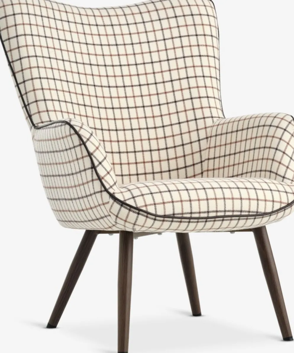 BIERSTEDFauteuil BIERSTED à carreaux tissu beige/brun