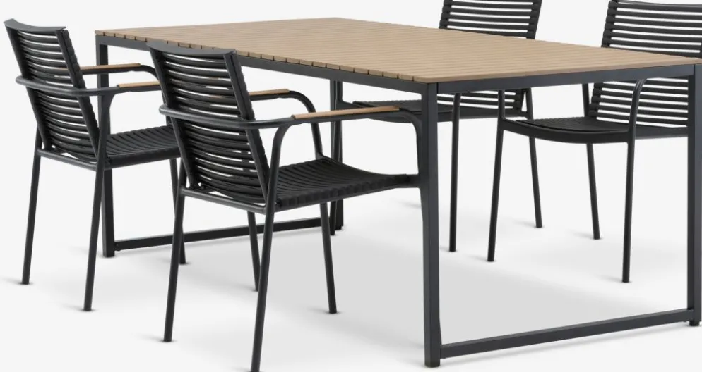 DAGSVAD + NABEDAGSVAD L190 table naturel + 4 NABE chaises noir