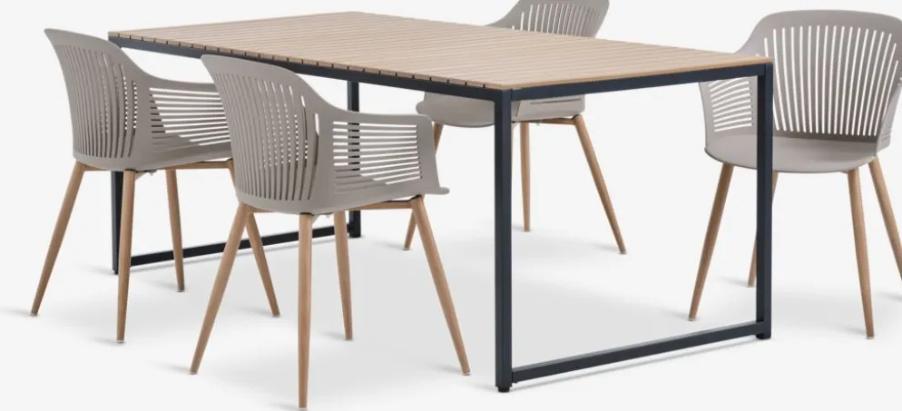 DAGSVAD + VANTOREDAGSVAD L190 table naturel + 4 VANTORE chaises sable foncé