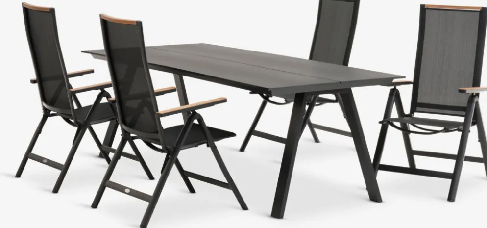 FAUSING + BREDSTENFAUSING L220 table + 4 BREDSTEN chaises noir