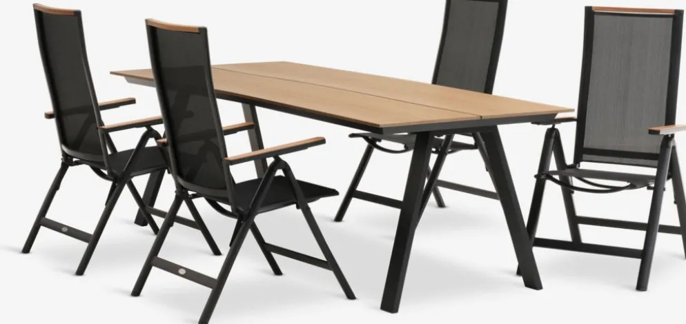 FAUSING + BREDSTENFAUSING L220 table naturel + 4 BREDSTEN chaises noir