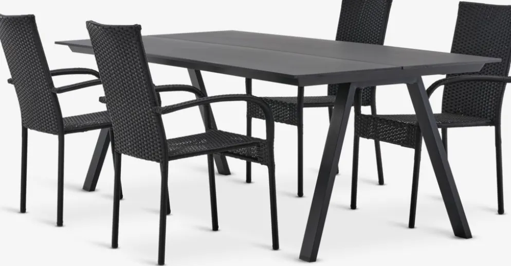 FAUSING + GUDHJEMFAUSING L220 table + 4 GUDHJEM chaises noir