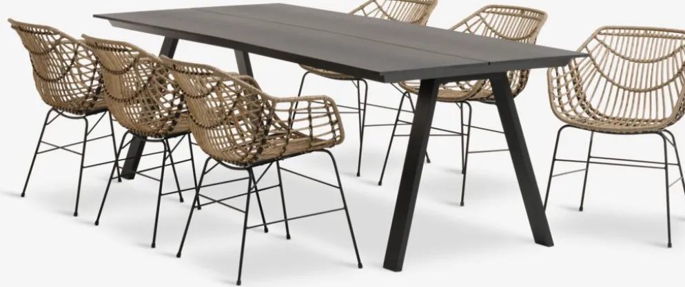 FAUSING + ILDERHUSEFAUSING L220 table noir + 4 ILDERHUSE chaises naturel
