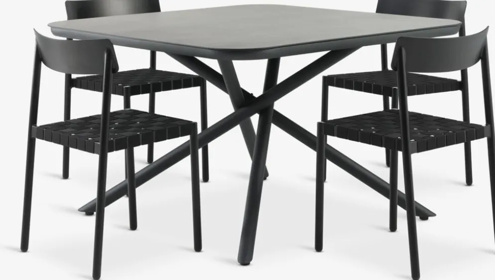 GOTHENBURG + HAGLEBUGOTHENBURG L120 table gris + 4 HAGLEBU chaises noir