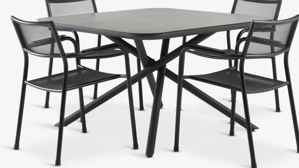GOTHENBURG + HEMSEDALGOTHENBURG L120 table gris + 4 HEMSEDAL chaises noir