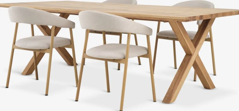 GRIBSKOV + EJSINGGRIBSKOV L230 table chêne naturel + 4 EJSING chaises beige