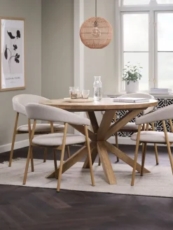 GRIBSKOV + EJSINGGRIBSKOV Ø120 table chêne naturel + 4 EJSING chaises beige