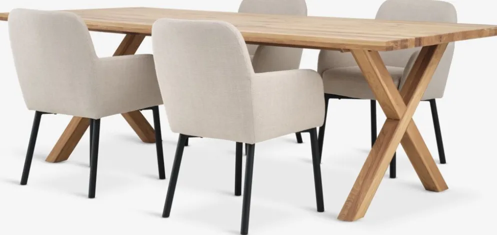 GRIBSKOV + SOTTRUPGRIBSKOV L230 table chêne naturel + 4 SOTTRUP chaises beige