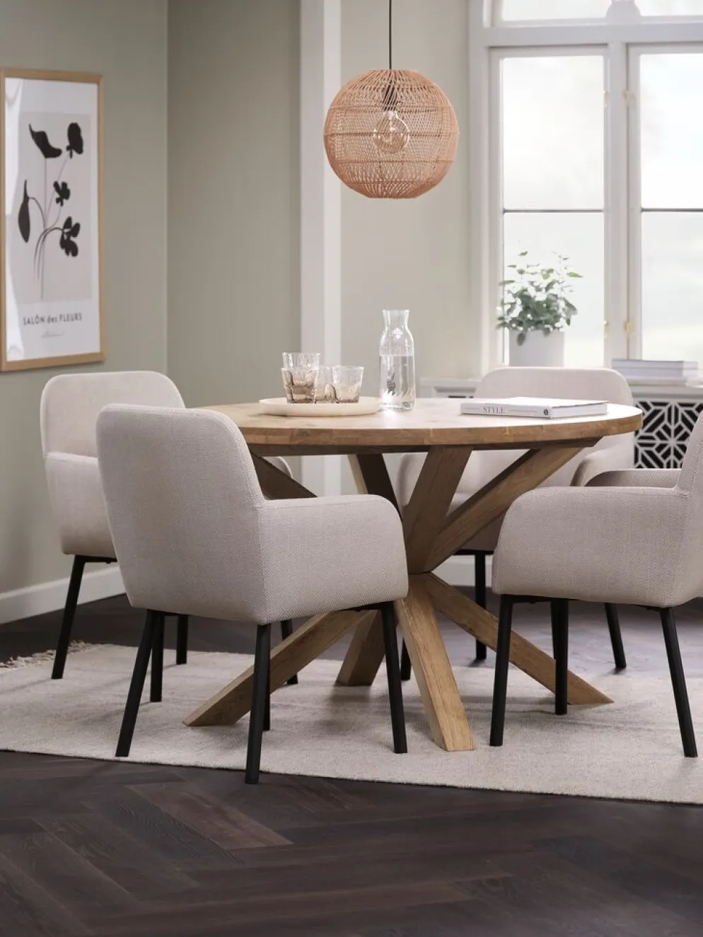 GRIBSKOV + SOTTRUPGRIBSKOV Ø120 table chêne naturel + 4 SOTTRUP chaises beige