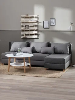 HAMPENCanapé convertible méridienne HAMPEN tissu gris/coloris chê.