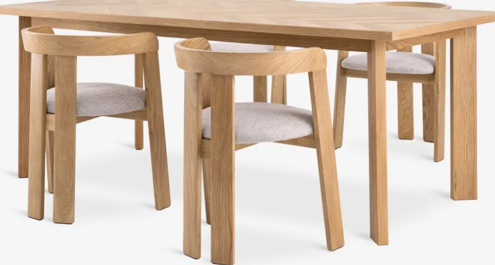 HARESKOV + BOVRUPHARESKOV L200 table coloris chêne naturel + 4 BOVRUP chaises