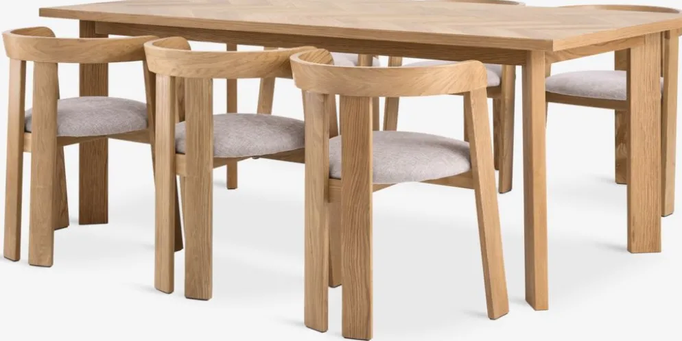 HARESKOV + BOVRUPHARESKOV L200 table coloris chêne naturel + 4 BOVRUP chaises