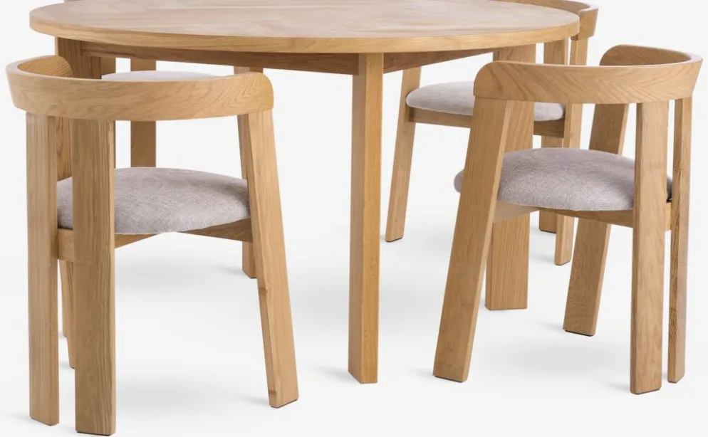 HARESKOV + BOVRUPHARESKOV Ø129 table coloris chêne naturel + 4 BOVRUP chaises