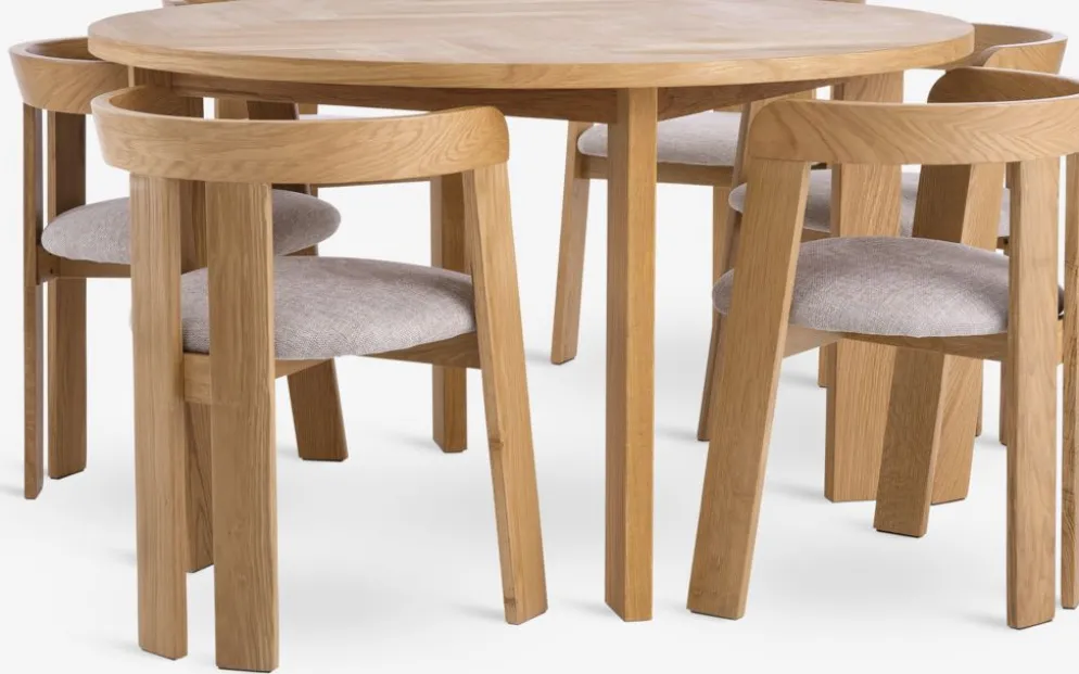 HARESKOV + BOVRUPHARESKOV Ø129 table coloris chêne naturel + 4 BOVRUP chaises