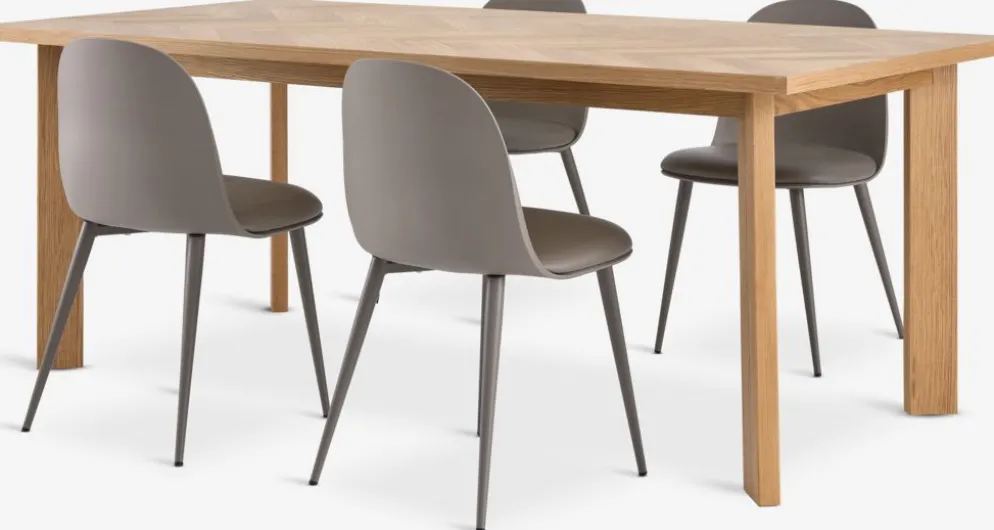 HARESKOV + ULDALHARESKOV L200 table coloris chêne + 4 ULDAL chaises brun