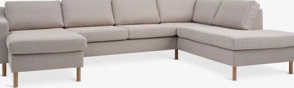 HELLERUPCanapé d'angle HELLERUP droit tissu beige/chêne