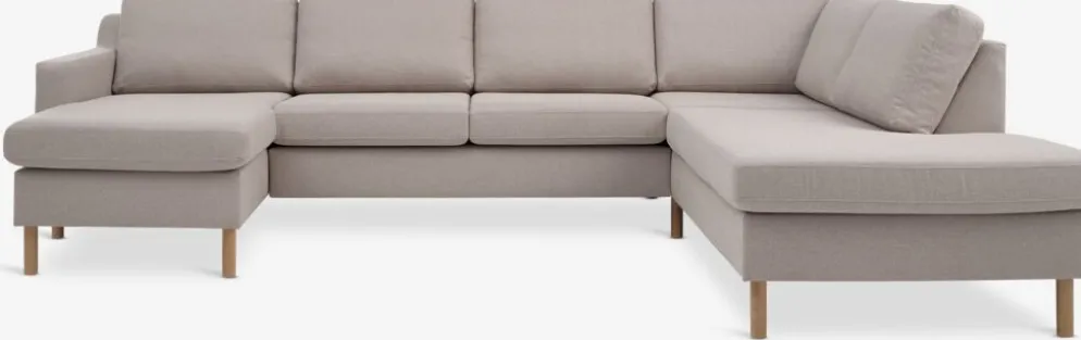 HELLERUPCanapé d'angle HELLERUP droit tissu beige/chêne
