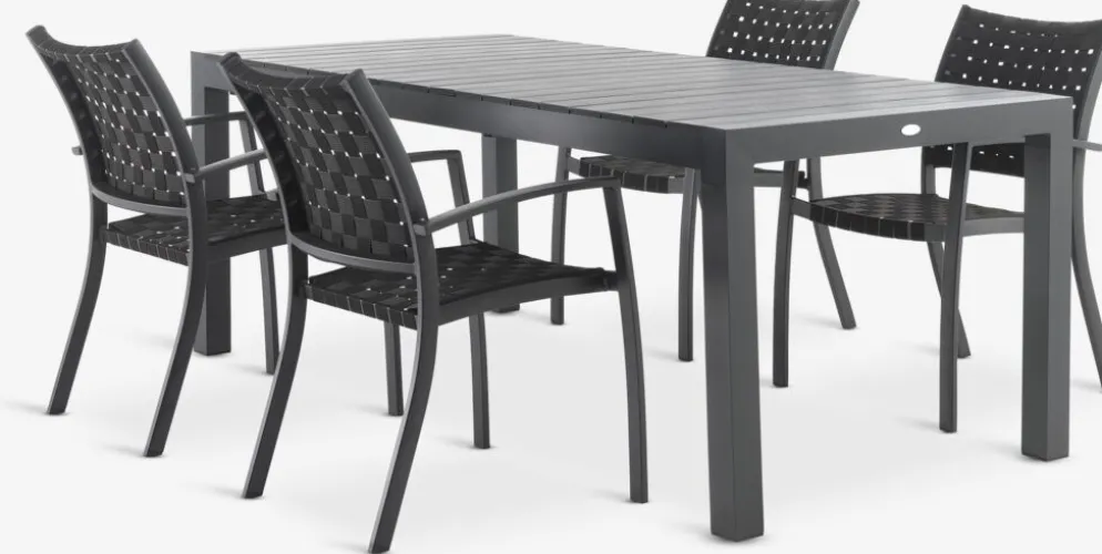 HESTEHAVE + GLOMFJORDHESTEHAVE L205/275 table + 4 GLOMFJORD chaises noir