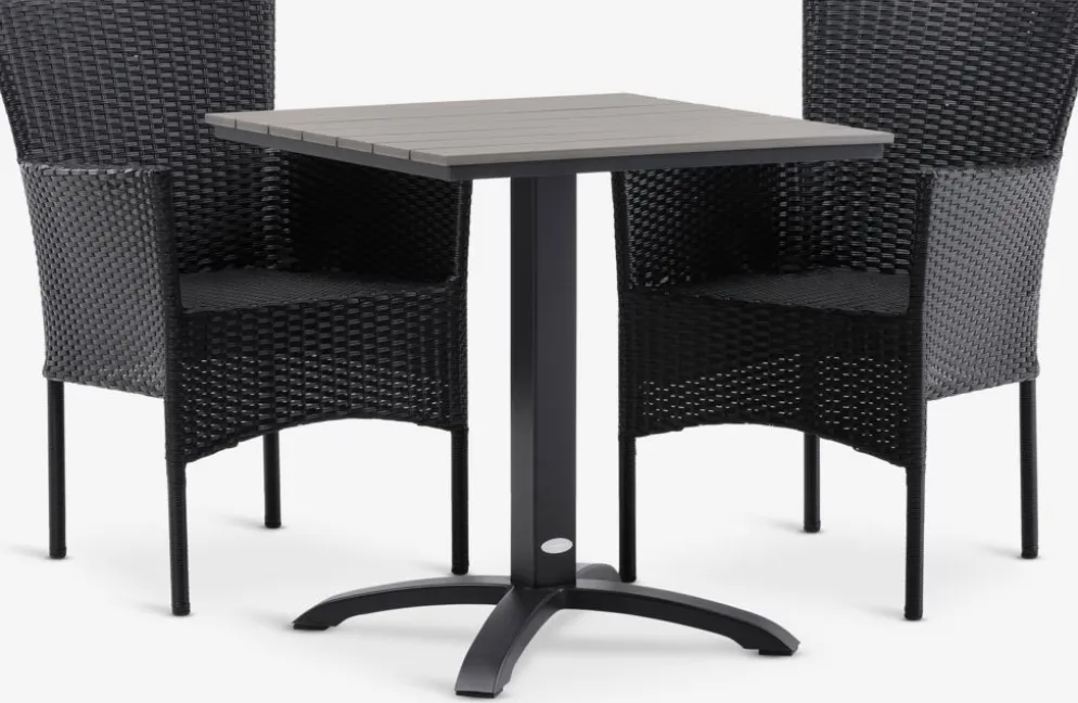 HOBRO + AIDTHOBRO L70 table gris + 2 AIDT chaises noir