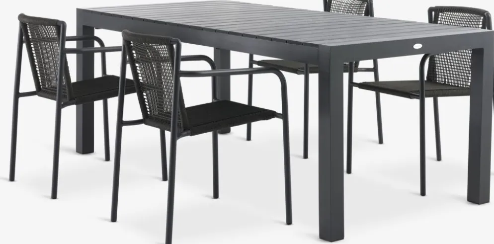 HSTEHAVE + KRISTIANSTADHESTEHAVE L205/275 table noir + 4 KRISTIANSTAD chaises vert