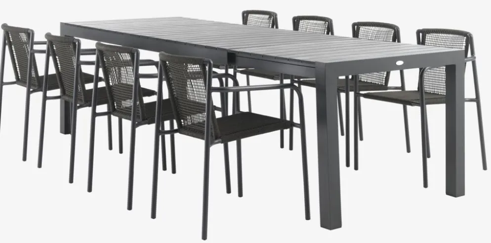HSTEHAVE + KRISTIANSTADHESTEHAVE L205/275 table noir + 4 KRISTIANSTAD chaises vert