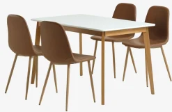JEGIND + JONSTRUPJEGIND L130 table blanc + 4 JONSTRUP chaises cognac