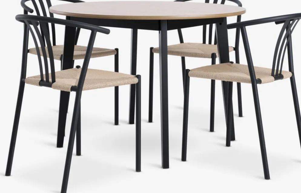 JEGIND + JYDERUPJEGIND Ø105 table colo. chêne + 4 JYDERUP chaises noir/nat