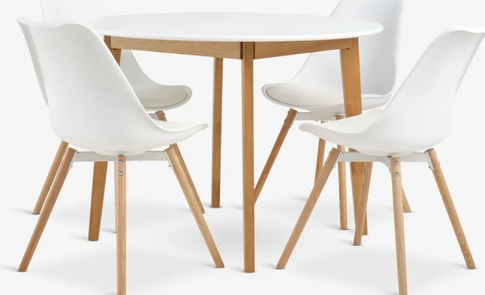 JEGIND + KASTRUPJEGIND Ø105 table blanc + 4 KASTRUP chaises blanc