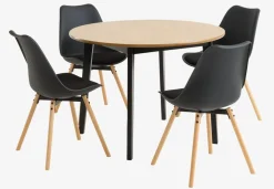JEGIND + KASTRUPJEGIND Ø105 table coloris chêne nat + 4 KASTRUP chaises noir