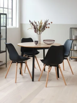 JEGIND + KASTRUPJEGIND Ø105 table coloris chêne nat + 4 KASTRUP chaises noir