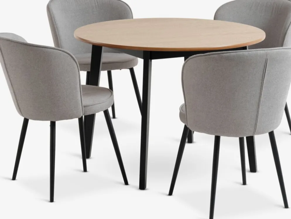 JEGIND + RISSKOVJEGIND Ø105 table coloris chêne + 4 RISSKOV chaises gris c.