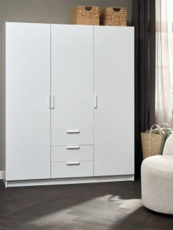 JENSLEVArmoire JENSLEV 144x176 3 portes 3 tiroirs blanc