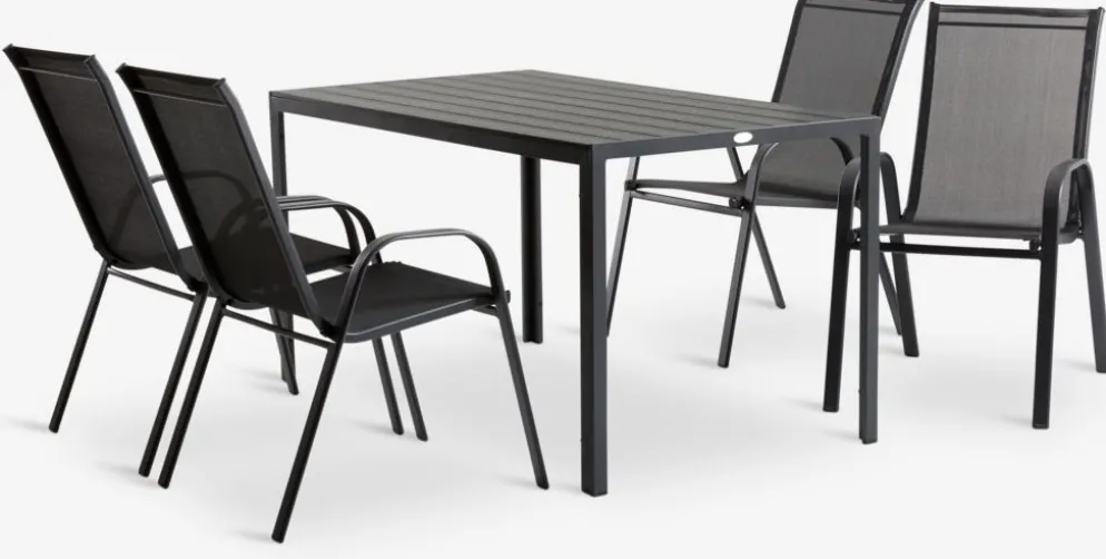 JERSORE + LEKNESJERSORE L140 table + 4 LEKNES chaises noir