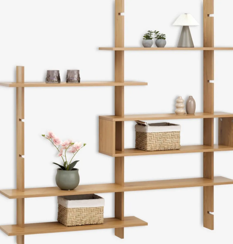 KARLEBYUnité murale KARLEBY 6 tablettes ajustables coloris chêne